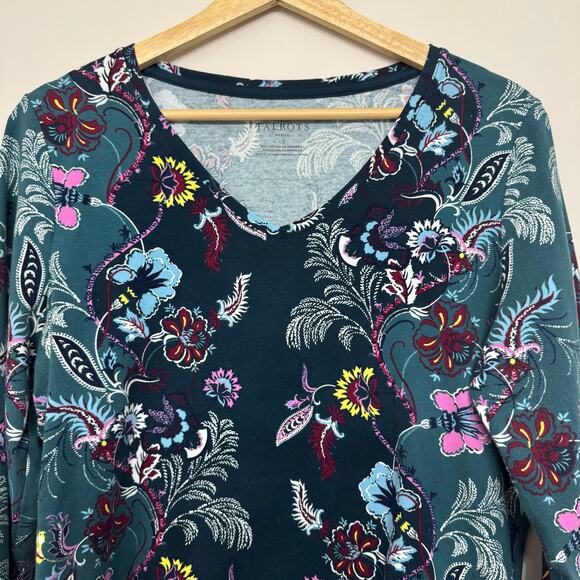 Talbots Top Size Large Petite Blue Teal Floral Boho Stretch Fairy Whimsigoth - Picture 3 of 10
